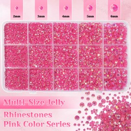 12000Pcs Dark Pink Rhinestones for Bedazzling Kit, 2/3/4/5/6mm Mix Sizes Jelly Bedazzling Resin Gems, Gems Bedazzling for Crafting, Flatback Resin Rhinestones for Craft DIY Face Makeup Crafts Tumblers
