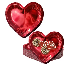 RUSTAMM Red Heart Shaped Paper Plates Disposable Tableware for Wedding Valentine's Day Dinnerware Decorative Anniversary Mother's Day Birthday Party Supplies