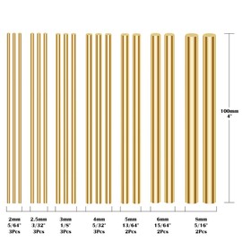 DOSNTO Glarks 18Pcs Brass Solid Round Rod Lathe Bar Stock Assorted for DIY Craft Tool, Diameter 2.5-8mm Length 100mm