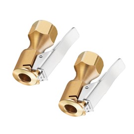 XYWZV Heavy Duty Brass Air Chuck with Clip Adapter, Open Flow Straight Tire Chuck Air Nozzle, 1/4" FNPT Tyre Chuck for Tire Inflator Pressure Gauge Air Pump Compressor Accessories (Brass, 2 Pack)