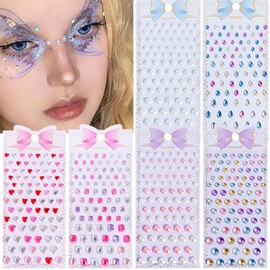 6 Sheets Eye Face Body Gems Jewels Rhinestone Temporary Tattoo Stickers Self Adhesive for Rainbow Makeup (Macarons)