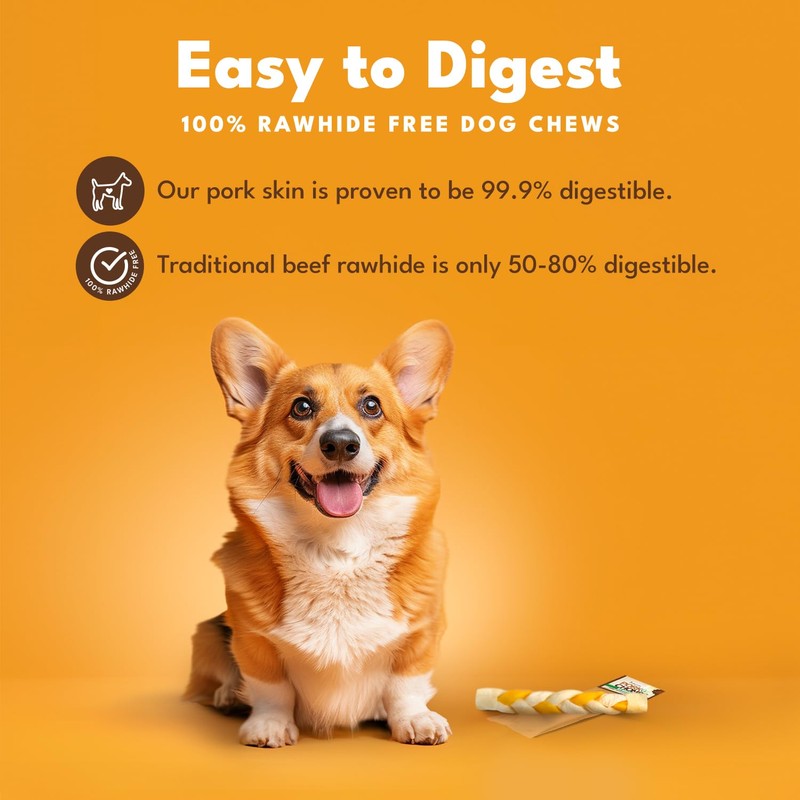 Pork Chomps Roasted Pork Skin Dog Chew, 8-inch Braid, Peanut