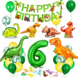 Bluelves Dinosaur Birthday Decoration 6 Years, Decoration Dinosaur Birthday, Birthday Decoration 6 Years Boy, Dino Party Children's Birthday, Balloons Green for Dinosaur Party Jungle Party Children