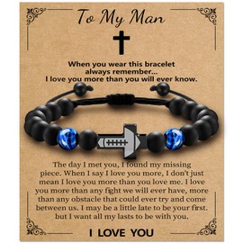 Alissl Cross Football Bracelet for Men Boys, Blue Tiger Eye Bracelet Brings Health, Safety and Happiness, Baptism/Back to School/Birthday/Christmas Gifts for Players Team Man