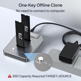 NVME Clone Docking Station Dual-Bay SSD Docking Station for M2 SSD Key M, Supports Offline Clone Duplicator and Auto Sleep Function, Gray, Clone Nvme