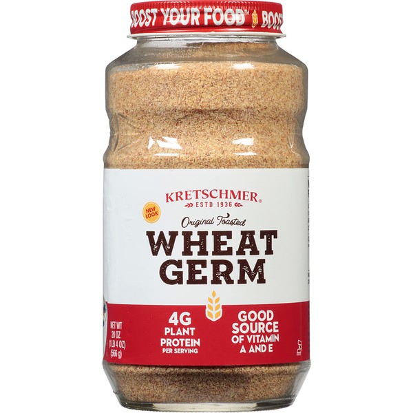 Kretschmer Original Toasted Wheat Germ Boost your Food with, 20 Ounce Glass Jar (Pack of 2)
