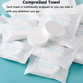 Extra Thick Disposable Compressed Towels 30 x 60 cm - 100% Cotton Hypoallergenic, Ultra-Absorbent, Individually Wrapped Portable for Travel/Camping/Hotel (Pack of 10)