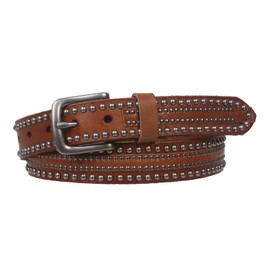 1 1/8" Snap on Riveted Nailhead Studded Solid Cowhide Leather Jean Belt, Tan | 36