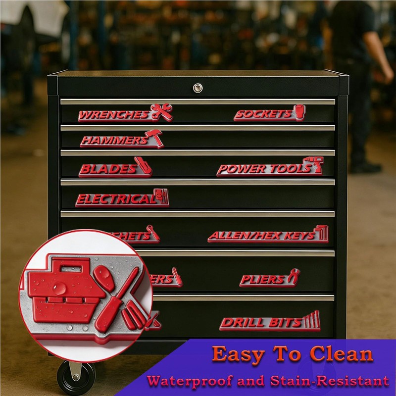 Magnetic Tool Box Labels, 12 PCS 3D Raised Toolbox Drawer