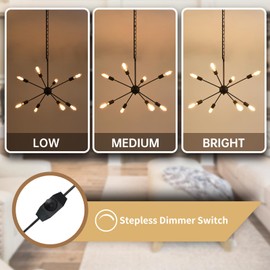 HOXIYA DIMMABLE Modern Sputnik Chandelier 26.3" Light Fixture, Plug in Black 8-Lights Pendant Light, Midcentury Hanging Ceiling Lighting Fixture for Home Lamp, Bedroom, Dining Room, Kitchen, Office