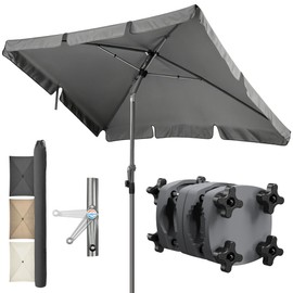4smile SunnyShade Balcony Parasol with Brackets, Set of 3, Anthracite, 200 x 125 cm, UV 50+, Balcony Umbrella with Parasol Holder, Rectangular Sun Protection Balcony for Balcony Railing