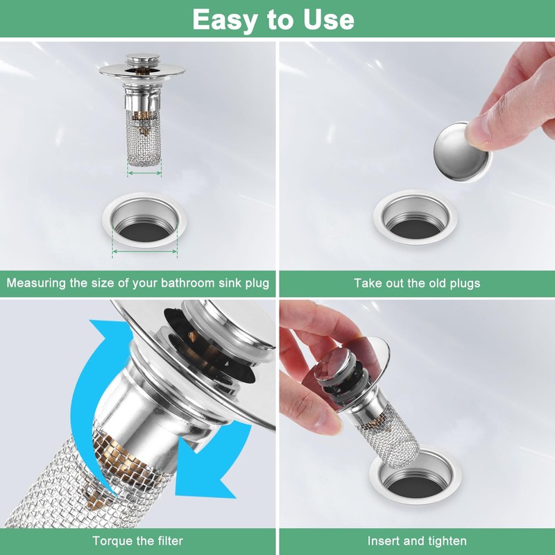 M METERXITY 3-Pack Bathroom Sink Stopper Hair Catcher, Bathroom Sink