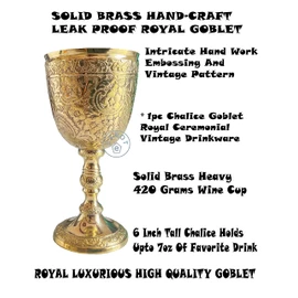 EXNOT Brass Vintage Chalice Goblet | 1x Royal Wine Cups of King Arthur - Renaissance Medieval Gifts for Communion, Christmas Pack of 1pc (Roman Chalice)