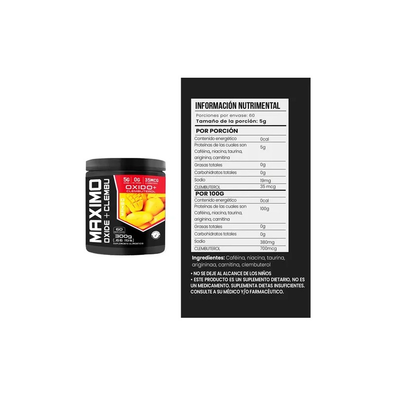 Óxido Clembu 300g Pre Entreno Maximo Protein 60 Servs
