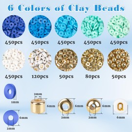 yumcute Clay Beads Bracelet Making Kit, 3000 pcs Jewellery Making Kit, 6 Color Clay Bead Kit, Blue Friendship Bracelet Making Kit, Flat Beads for The Making Bracelets, Necklaces and Earrings