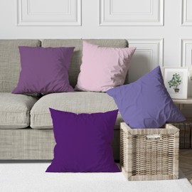 ggaimwf Plain Linen Cushion Covers for Sofa, Purple Gradient Cushion for Bed, Lavender Manor Colour, Handmade Square Cushion Covers with Invisible Zip, 40 x 40 cm, Set of 4
