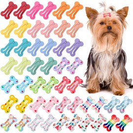 50 Pieces Bone Shaped Hair Clips Multicolor Small Barrettes Dog Cat Puppy Accessories, 25 Vivid Styles