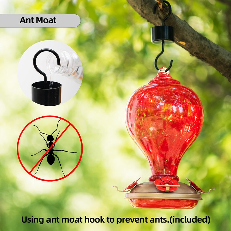 LaElvish Garden Hummingbird Feeders 32OZ Glass Hummingbird Feeder, 4 Perch