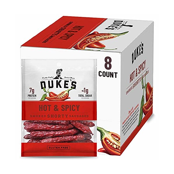 Duke's Hot & Spicy Smoked Shorty Sausages, Keto Friendly, 5 oz, Pack of 8