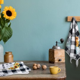 Kajaia 4 Paños de Cocina con Abeja y Girasol de Verano Paños de Cocina de Gnomos de Limón Toallas de Mano de Sol a Cuadros Absorbentes para Baño Regalos de Inauguración de Casa (Girasol)