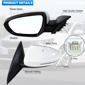 Paderson Left Driver Side Mirror Assembly Fits 2011 2012 2013 KIA Optima with Power Glass Manual Folding Turn Signal Match White Replace KI1320152(5Pins）