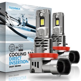 TECHMAX H11 Bulb - 800% Super Brighter, 6500K Xenon White Fog Light Bulbs with Fan, H11/H8/H9/H16 Compatibility, Pack of 2