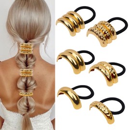 Hair Ties for Women 6PCS Gold Hair Cuffs Metal Hair Ties for Thick Hair and Thin Hair Geometric Design Hair Ties Elastics No Damage Ponytails Hair Ties Fashion Cute Hair Accessories for Women Girls