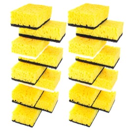 Okleen Yellow Multi Use Scrub Sponge. Made in Europe. Large Pack of 18. 4.3x2.8x1.4 inches. Black Heavy Duty & White Non Scratch Fiber. Best Odorless & Durable Professional Scrubber for Commercial Use