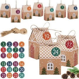 NA Flyftrey 24 Advent Calendar for Filling, Foldable House with 24 Number Stickers and Cord for Christmas 2021, Gift Bag, Christmas Calendar Bags, Christmas Calendar DIY Craft Set