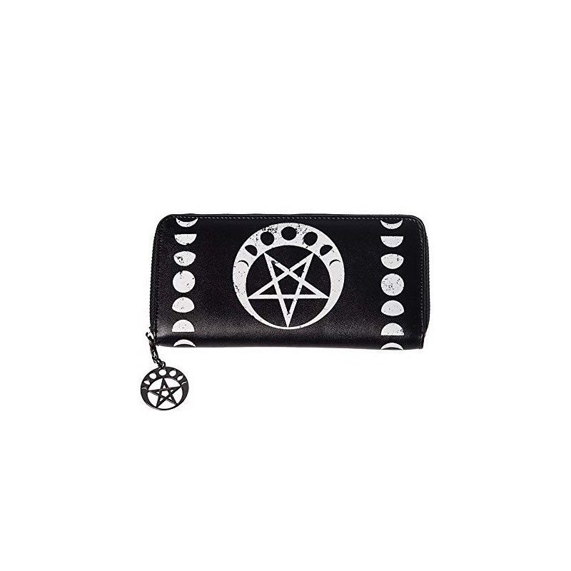 Banned Tanith Pentagram Moon Phases Wicca Occult Hexeri Wallet, black