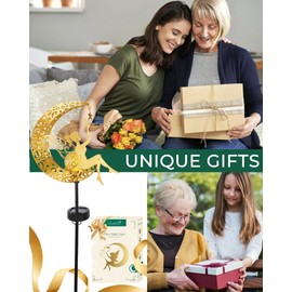 Vuees Solar Garden Statues Outdoor Decor, Fairy Moon Figurine Light Stake, Housewarming Ornament for Patio, Lawn, Yard, Pathway - Unique Gift Ideas for Gardening Mom Grandma | Vuees