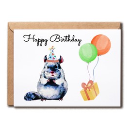 SNMDesigns Funny Chinchilla With Balloons Card - Pretty Chinchilla Card - Hilarious Birthday Card - Chinchilla Greeting Card - Fun Card, 5 x 7 inches
