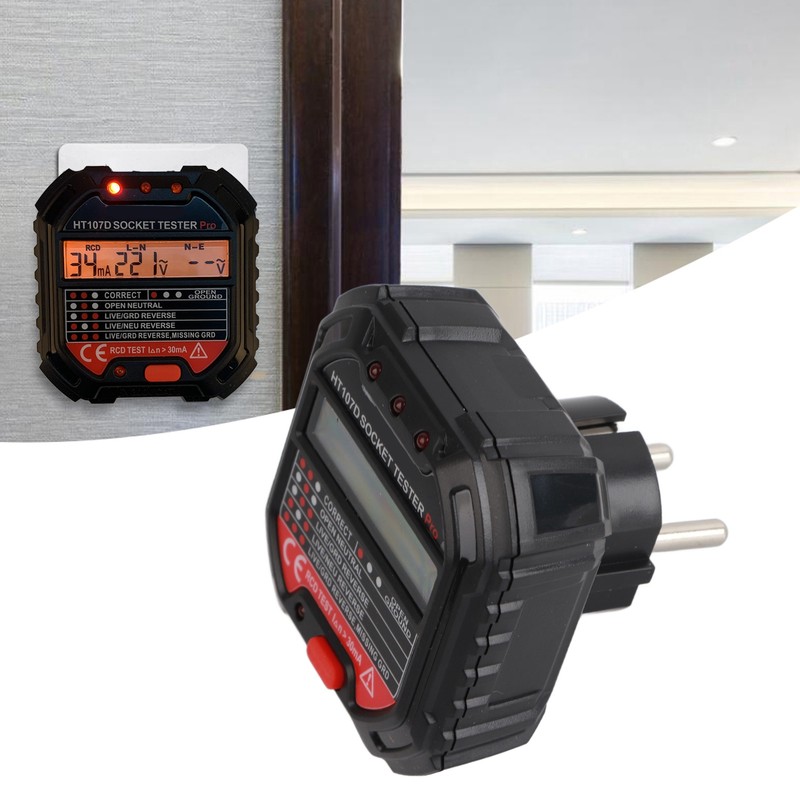 HT107D LCD Digital Display Socket Outlet Tester Mains Fault Check
