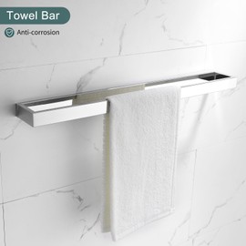 TNOMS 4-Pieces Bathroom Hardware Set, Polished Chrome Towel Bar Set, Wall Mounted Stainless Steel Bathroom Hardware Accessories Set, 23.6 inch