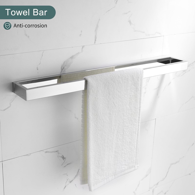 TNOMS 4-Pieces Bathroom Hardware Set, Polished Chrome Towel Bar Set,