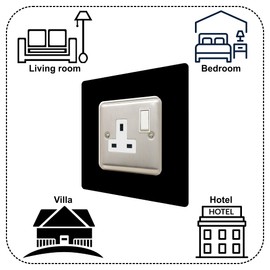 Single Socket Surround | Square | Acrylic Back Panel or Finger Plate | Light Switch Plug, Font Colour:Black