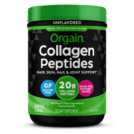 Orgain Hydrolyzed Collagen Peptides Powder For Women & Men, 20g Grass Fed Collagen, Unflavored - Hair, Skin, Nail, & Joint Support Supplement, Paleo & Keto, Non-GMO, Type I and III, 1lb