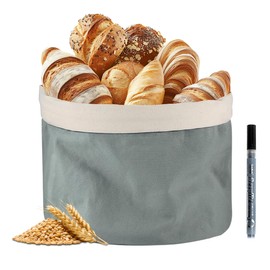 Shiawase Bread Basket with Drawstring, Bread Bag, Linen, Comes with a Marker Pen, DIY is Possible, Grey Bread Bag, for Delivery and Storage of Bread, Baked Goods, Fruit