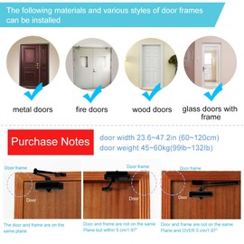 Onarway Adjustable Automatic Size 3 Spring Hydraulic Door Closer/Closure Aluminum Alloy, for Residential and Commercial Use with Fitting Template for Middle-Weight Door-Black