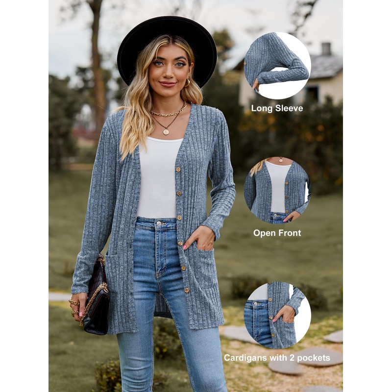 Famulily Women's Long Sleeve Open Front Cardigans, Button Down V