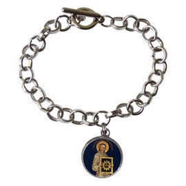 Saint Bernardine Bernadine of Siena Patron of Those with Respiratory Diseases Circle Stainless Steel Bracelet Silver Plated Bezel Cabochon Pendant Color Image Toggle Closure and Blessed Prayer Card