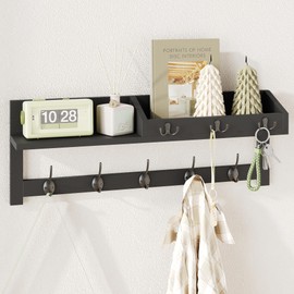 AMBIRD Wall Hooks with Shelf - 26.57" Entryway Wall Hanging Shelf Wood Coat Hooks and Key Holder (Black)