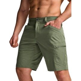 CQR Men's Quick Dry Stretch Hiking Cargo Shorts, Lightweight Water Resistant Tactical Casual, Golf & Outdoor with Pockets, Rocky Lichen, 32W x 12L