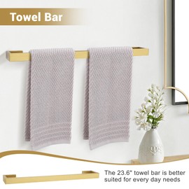 Bathroom Hardware Accessories Set, 4-Piece Bath Towel Bar Set SUS304 Stainless Steel Bathroom Hardware Set, 23.6 inches Bathroom Towel Holder Set Wall Mounted Brushed Gold