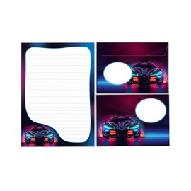 Writing Paper Set Letter Pad with Envelope for Boys Kids Racing Car Kids Motif Notepad Lined (A5 Pad with 25 Sheets + 15 Envelopes)