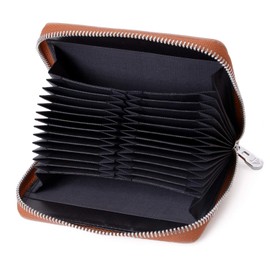 SIMPS Leather Card Case, Unisex Card Holder, Cowhide, Anti-Magnetic, Accordion Type, Holds 48 Cards, Box Included