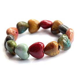 Zittop Zittop Bracelet Colorful Ceramic Handmade Simple Ethnic Style Variety of Shapes Elastic Hand Chain for Women (Heart type)