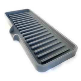 Happitasa Silicone Soap Dish Tray and Sponge Holder with Drain Chute | Bathroom and Kitchen Sink Organizer Caddy (9"x3.5", Grey)