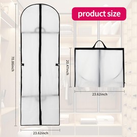 Set of 4 White Garment Bags, Long, 180 cm, Waterproof and Moth-Proof Garment Bags with Zip, Suitable for Long Skirt, Suits, Wedding Dresses, Evening Dresses, Coats