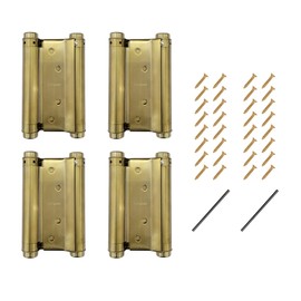 4Pcs 2 Pairs 5" Double Action Spring Hinge Stainless Steel Cafe Saloon Door Swing Self Closing Brass with Screws